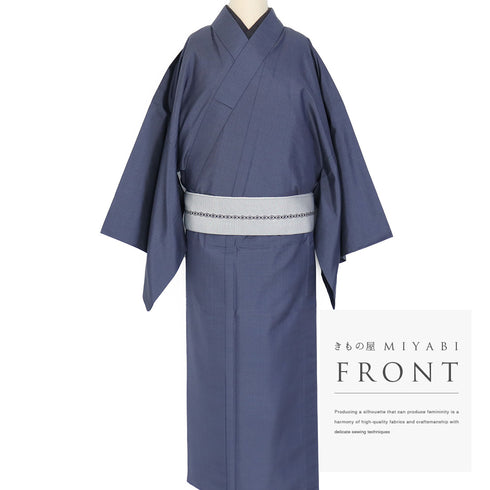 アンサンブル 男物 リサイクル 身丈138cm 裄73.6cm 羽織丈91cm 単衣 縞柄 地紋 後見頃居敷当て付き パープル SSサイズ お洒落 カジュアル しつけ糸 正絹 棒衿 Sランク